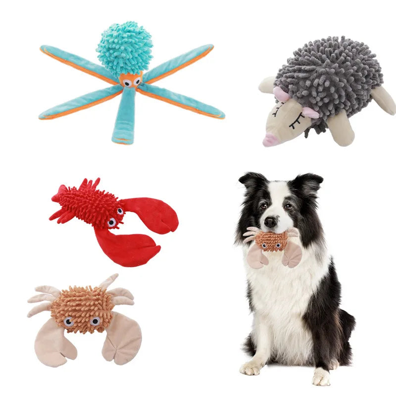 Peluche de créature marine en velours pour chien - Jouet à mâcher couineur pour petits chiens