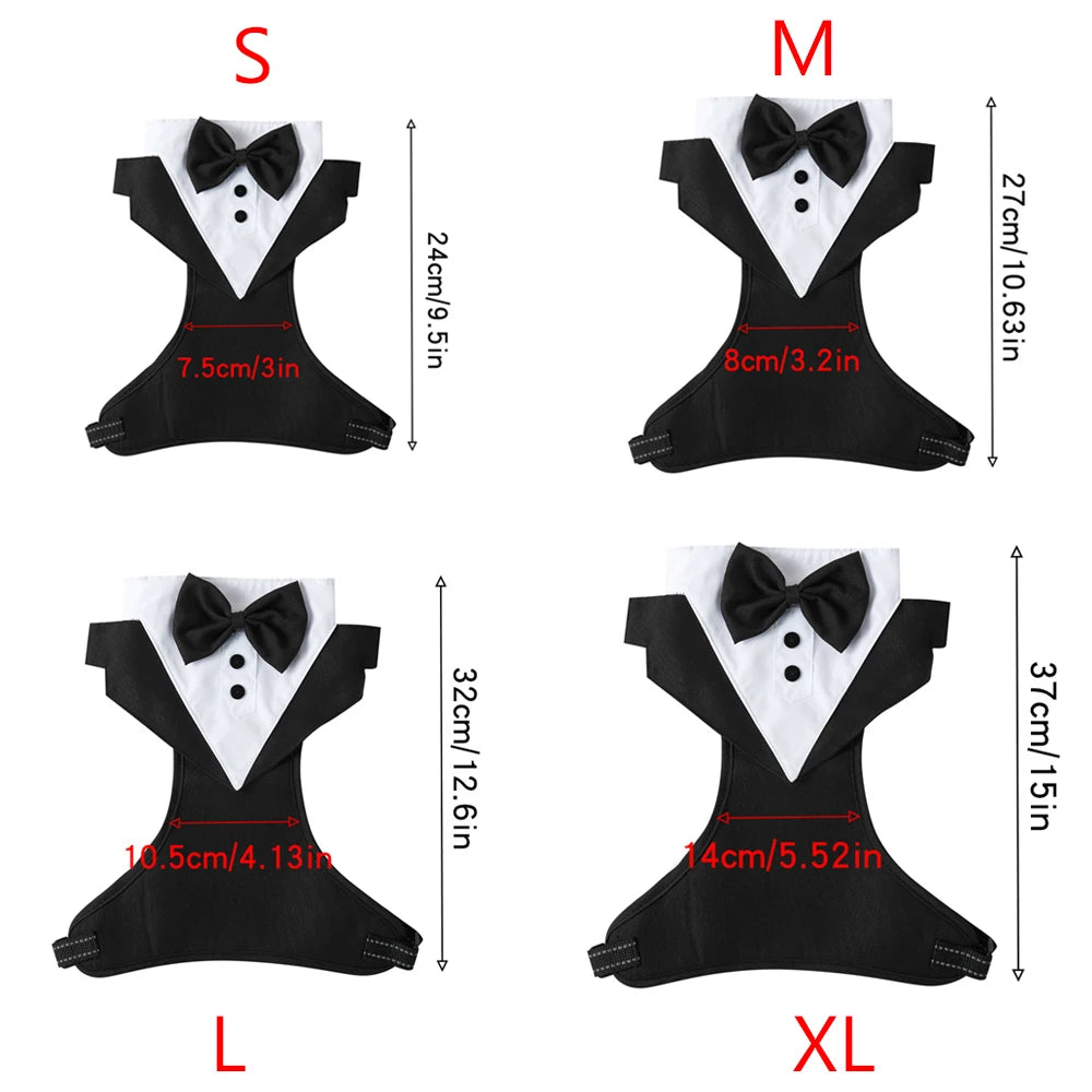 Tuxedo Dog Harness Vest with Bow Tie & D-Ring