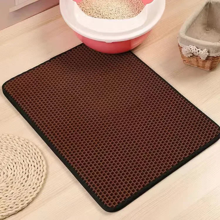 Tapis de litière pour chat avec cadeau - Tapis de litière pour animaux de compagnie double couche étanche