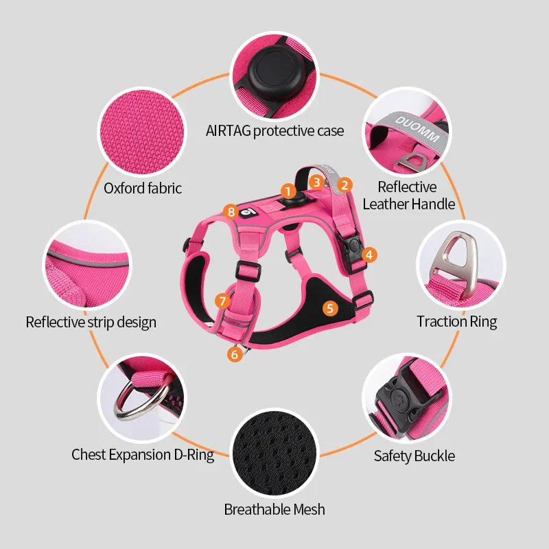 Reflective Anti-Pull Dog Harness with GPS Tracker Slot – Adjustable Vest for Small, Medium & Large Dogs