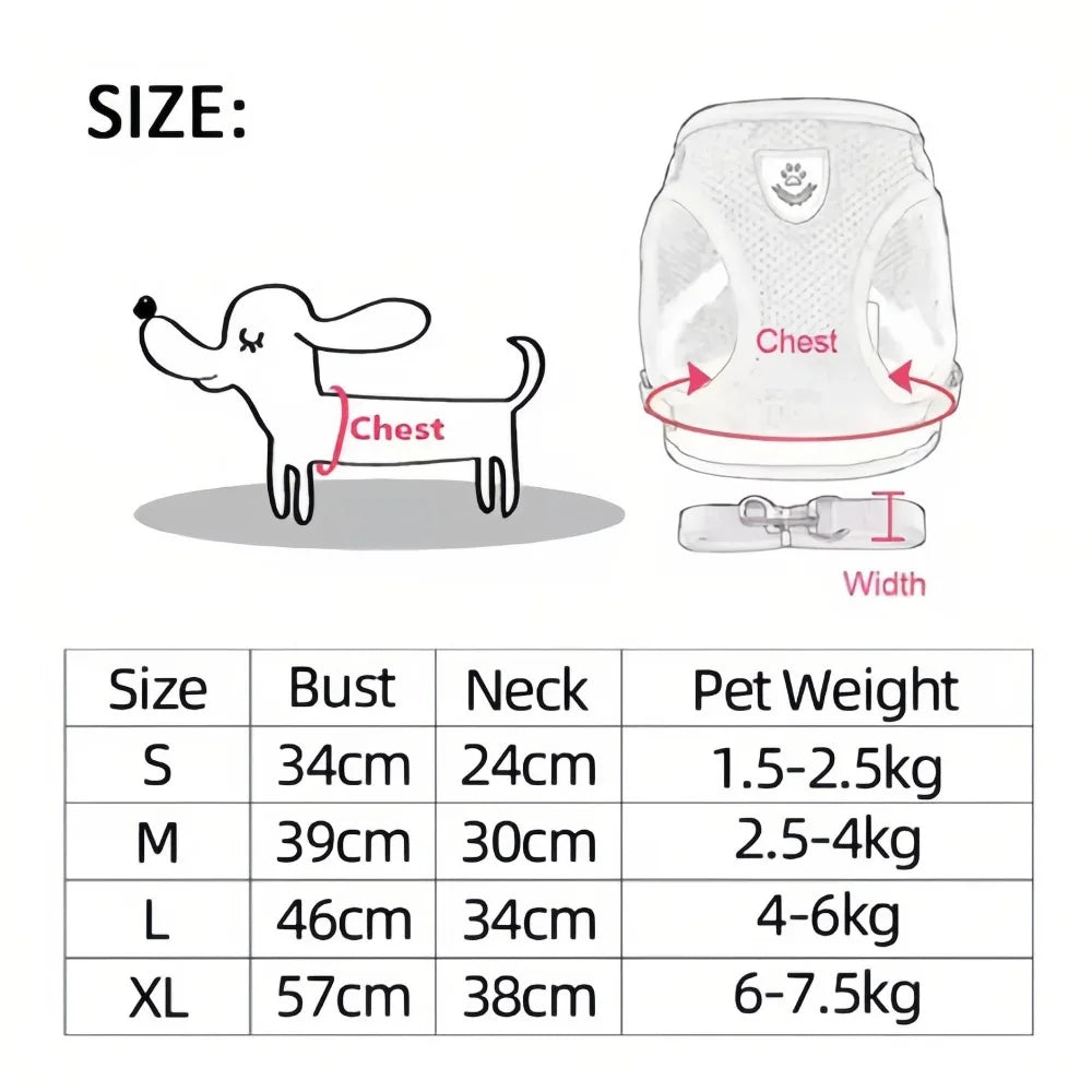 Harnais et laisse pour chien et chat anti-évasion en maille | Harnais de marche réfléchissant réglable pour petits animaux de compagnie