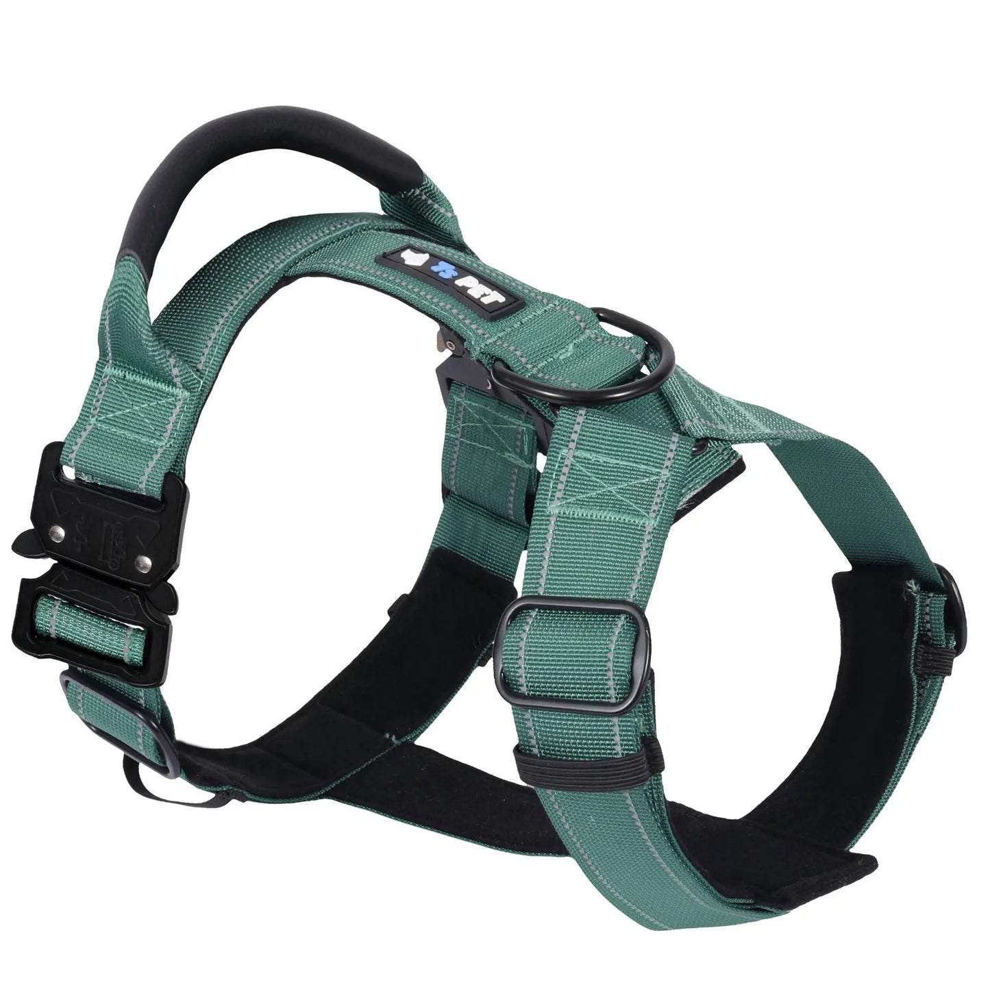 Y-Shaped No-Pull Dog Harness with Leather Handle — Soft Padded, Metal Buckles & Adjustable Fit
