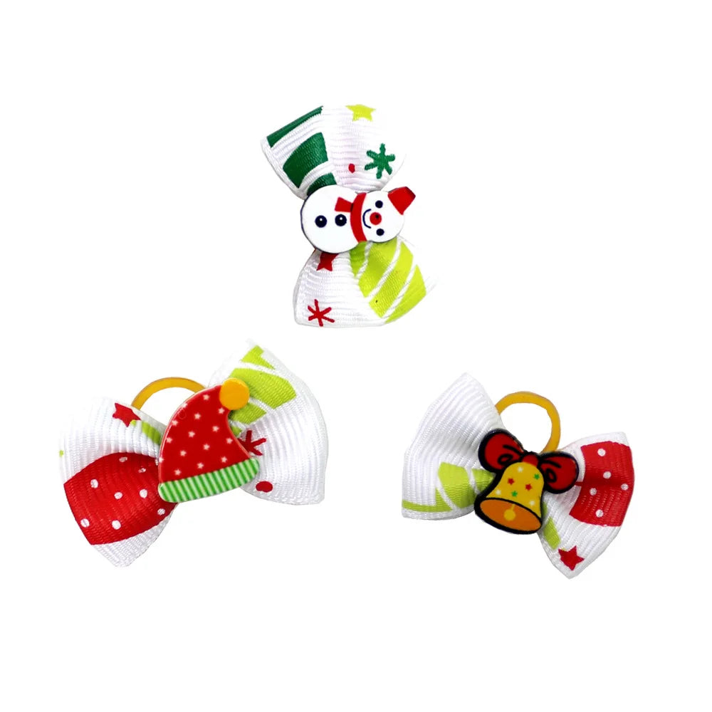 Christmas Dog Hair Bows with Rubber Bands - Handmade Grooming Accessories (50/1000 Pack)