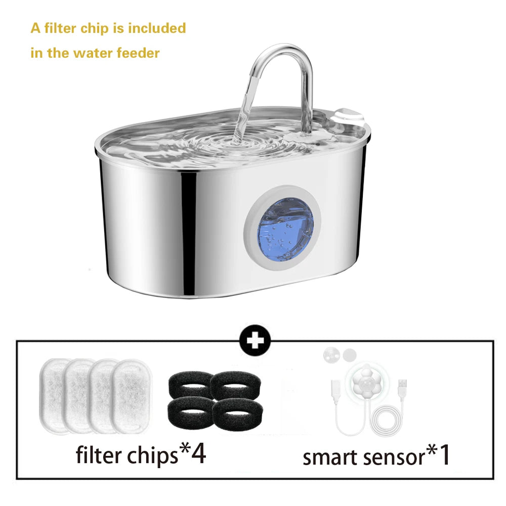 2.2L Stainless Steel Pet Water Fountain with Visible Window