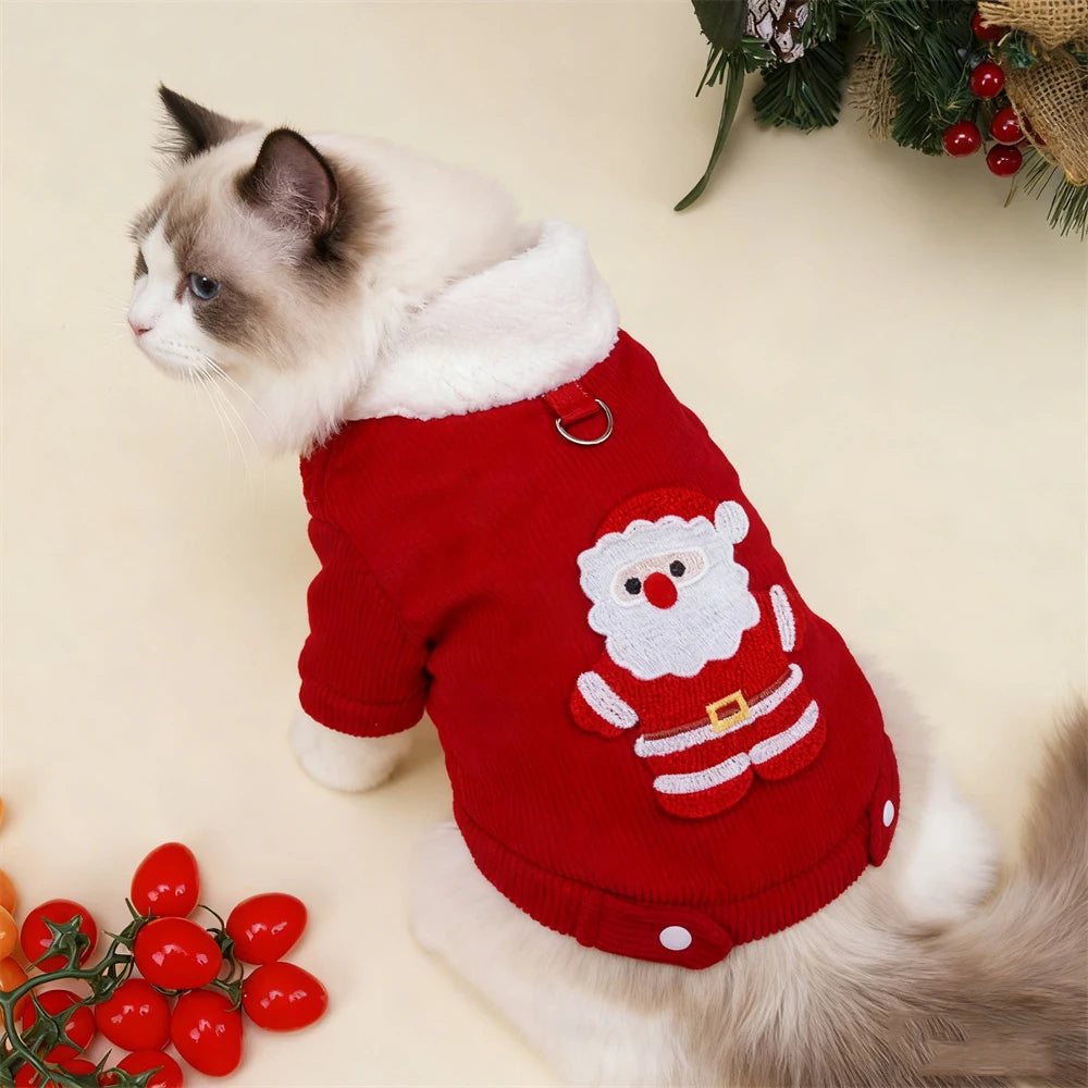 Christmas Pet Jacket with Fur Collar & Traction Ring