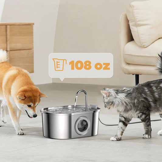 Premium Pet Water Fountain - 3.2L Stainless Steel with Silent Filter & Transparent Window