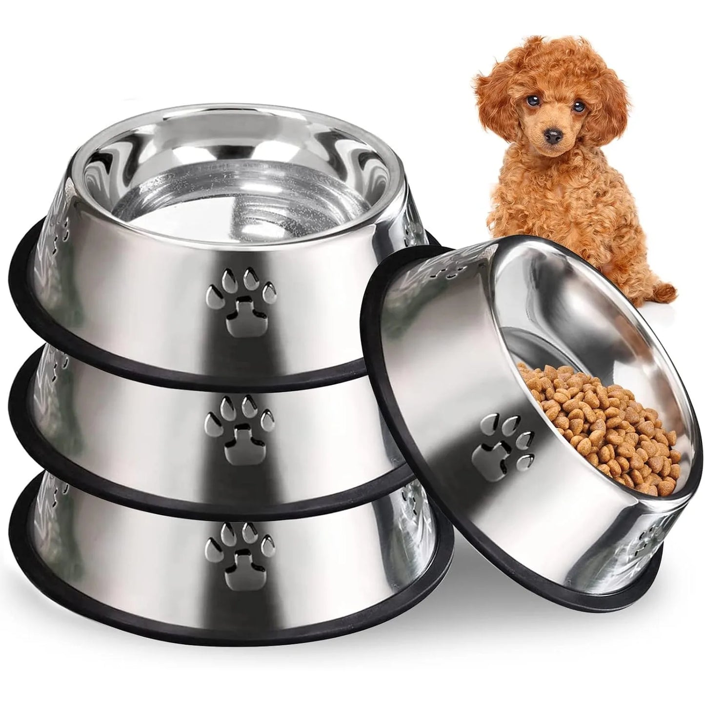 Stainless Steel Pet Bowls Set - 2 Pack Non-Slip Stackable Dishes