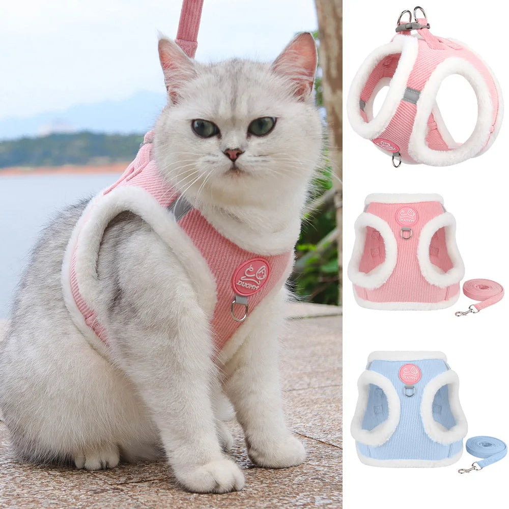 Rabbit Fur Harness & Leash Set for Cats & Small Dogs