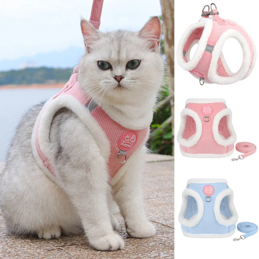 Rabbit Fur Harness & Leash Set for Cats & Small Dogs