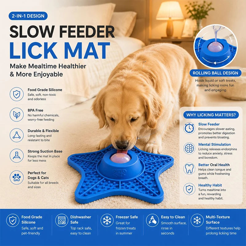 2-in-1 Star Shaped Silicone Slow Feeder & Lick Mat for Dogs & Cats
