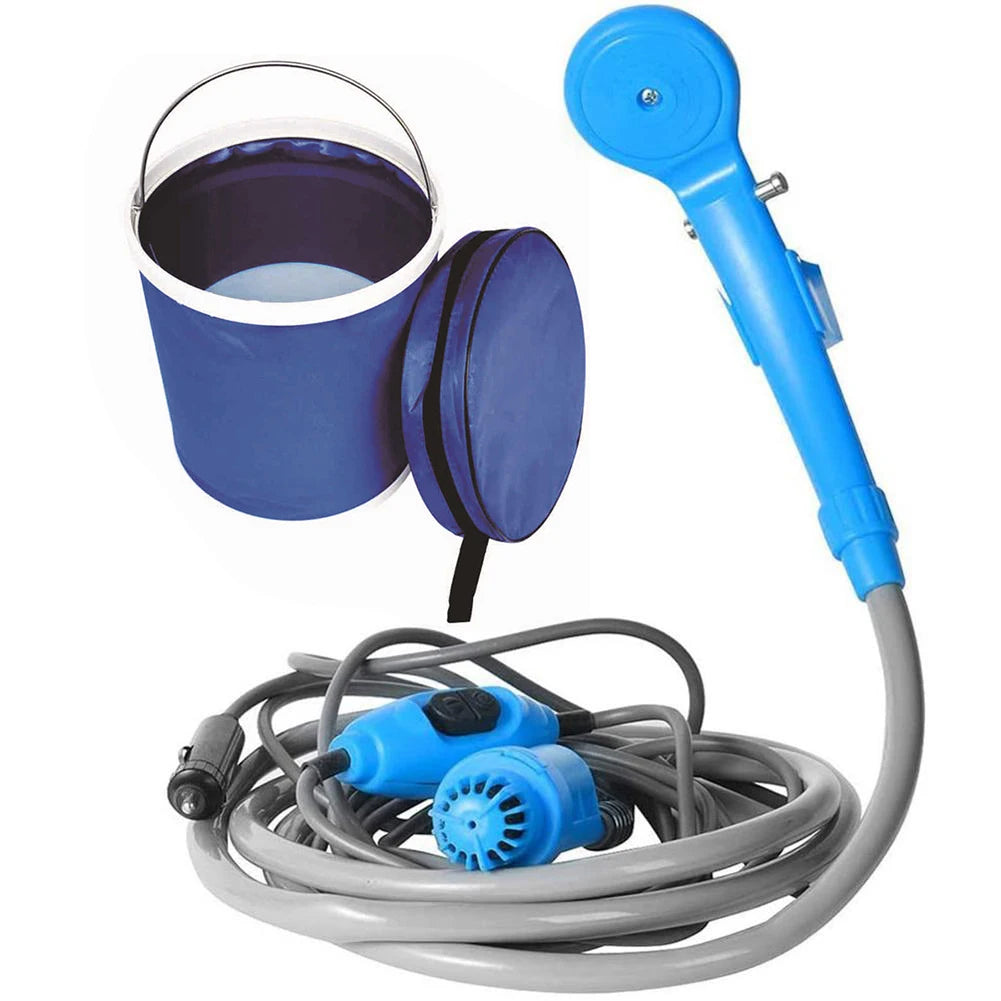 12V Portable Camping Shower Pump with Foldable Bucket Options