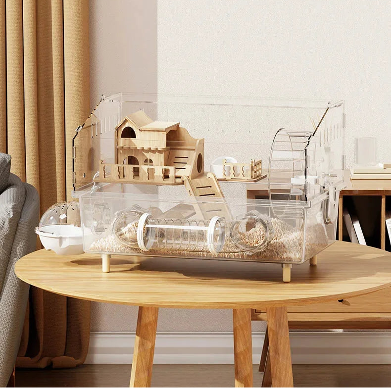 Large Transparent Hamster Cage – Luxury Villa Habitat Full Set for Small Rodents