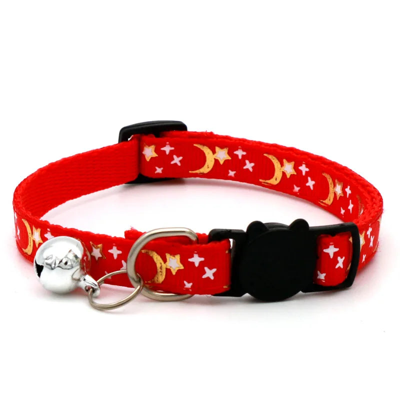 Reflective Moon and Star Safety Cat Collar with Breakaway Buckle