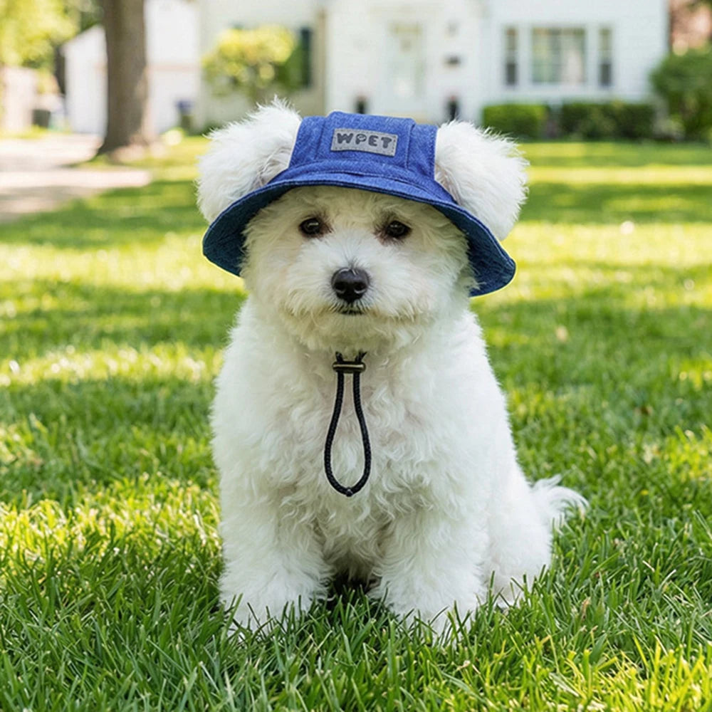 Washed Denim Dog Sun Hat