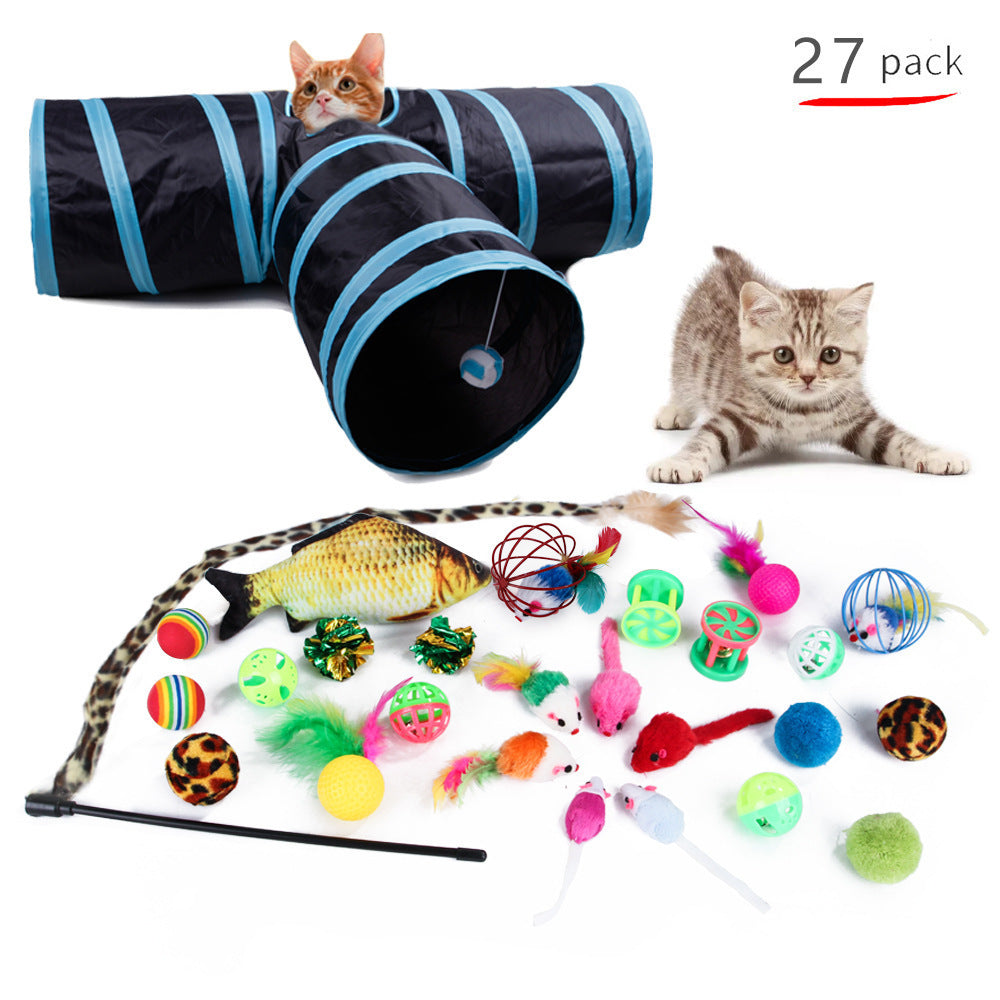Foldable Cat Play Tunnel with Toys - Interactive Tent for Kittens