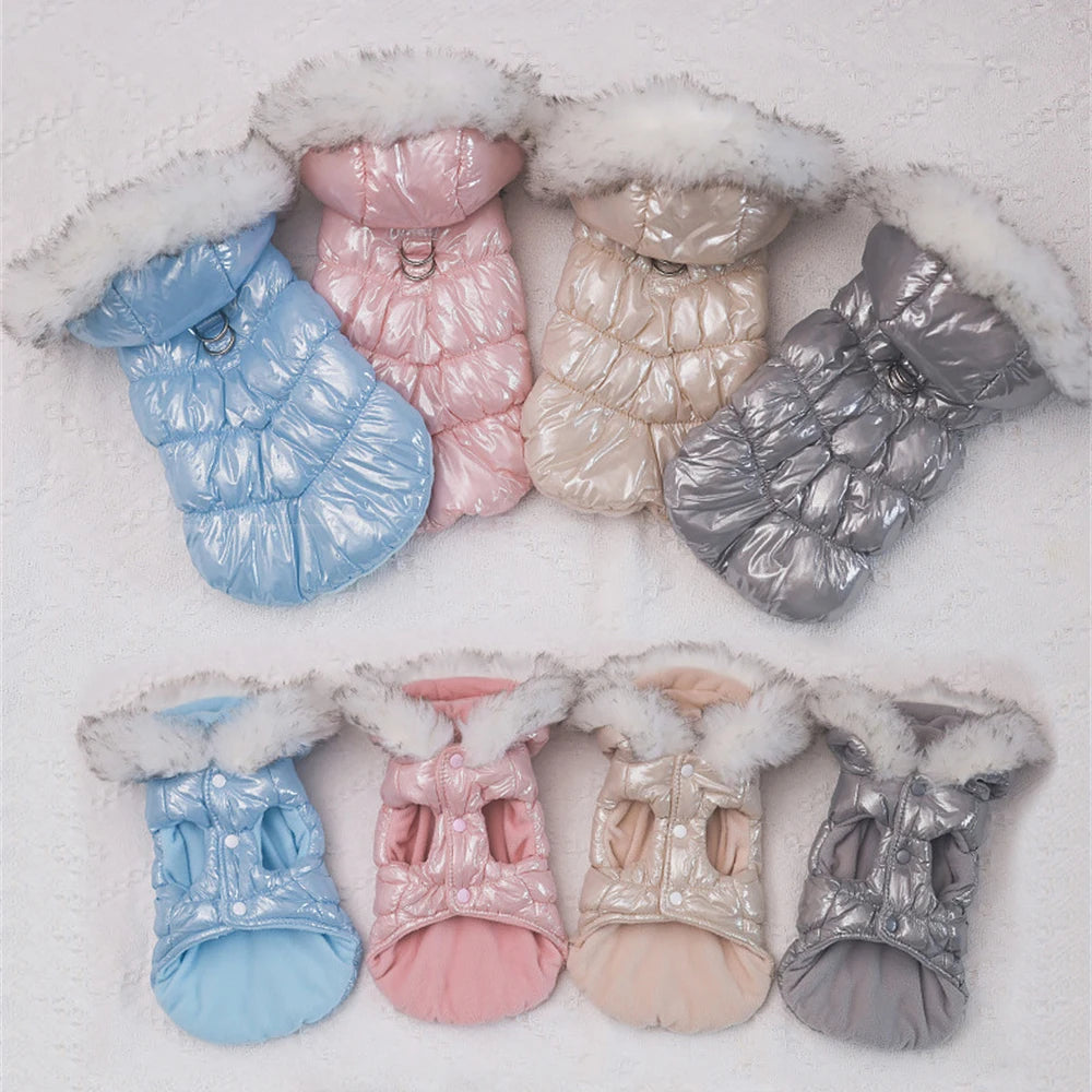 Winter Down & Fleece Dog Coat with Fur Collar for Small Dogs