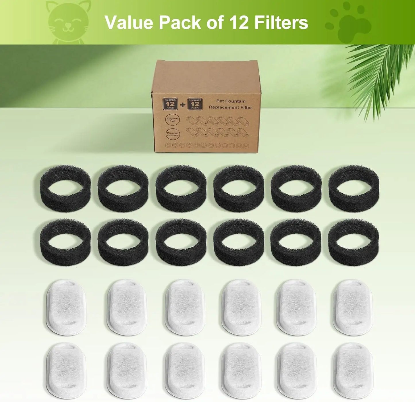 Filtres de remplacement et éponges pour fontaines à eau pour animaux de compagnie - Compatibles avec les modèles 2L et 3.2L