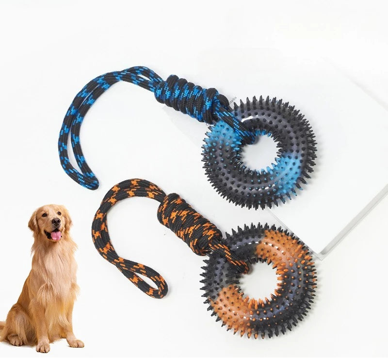 Jouet à mordiller et à nettoyer les dents en forme d'anneau à picots pour grands chiens