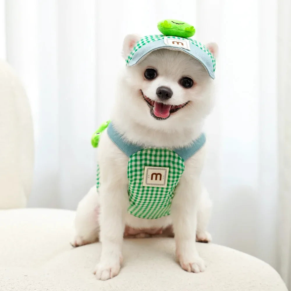 3-Piece Cartoon Pet Harness, Leash & Sun Hat Set – Vest Harness Costume for Cats & Small Dogs