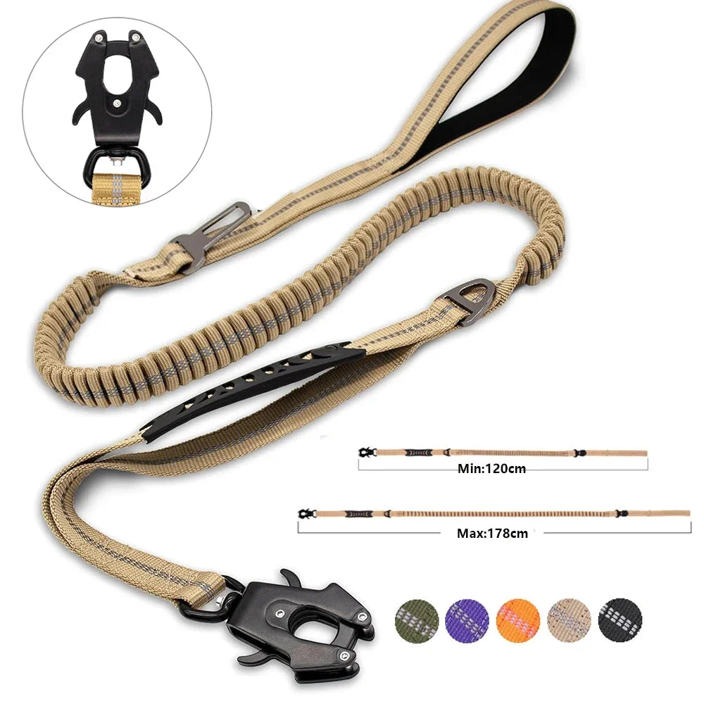 Reflective Bungee Dog Leash - Heavy Duty No-Pull Lead with Car Seatbelt