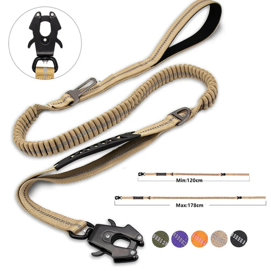 Reflective Bungee Dog Leash - Heavy Duty No-Pull Lead with Car Seatbelt