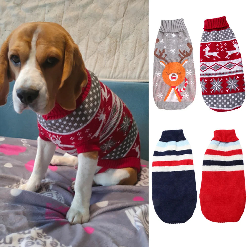 Autumn Winter Elk Print Knit Sweater for Medium & Large Dogs