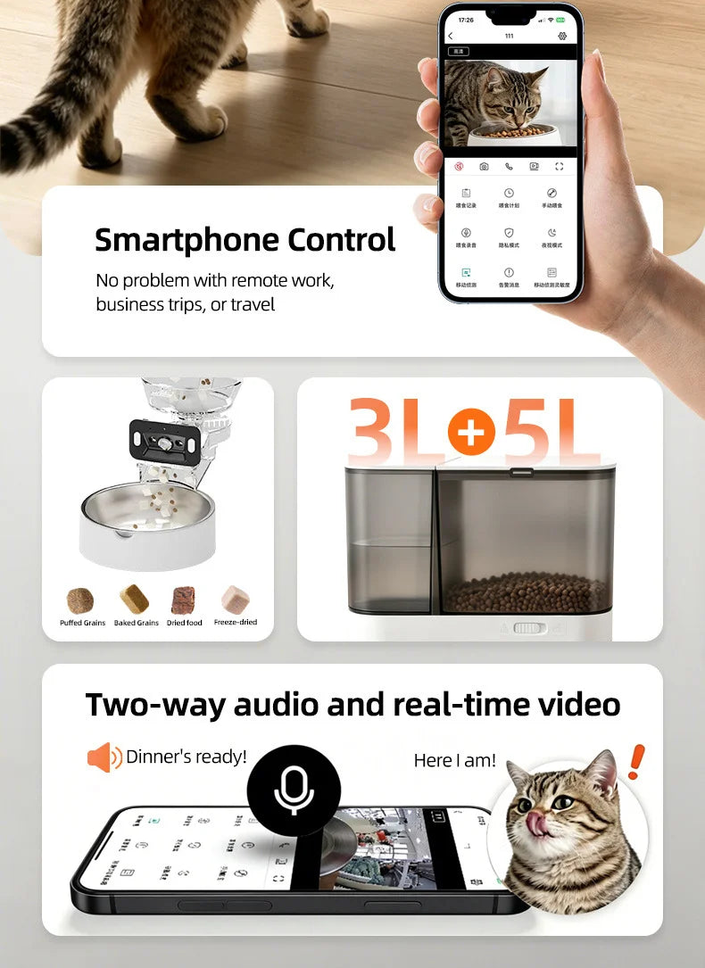 2-in-1 Smart Pet Feeder & Water Dispenser with WiFi Camera & App Control