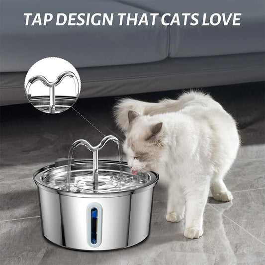 Large Capacity Pet Water Fountain 3.2L - Stainless Steel with Level Window