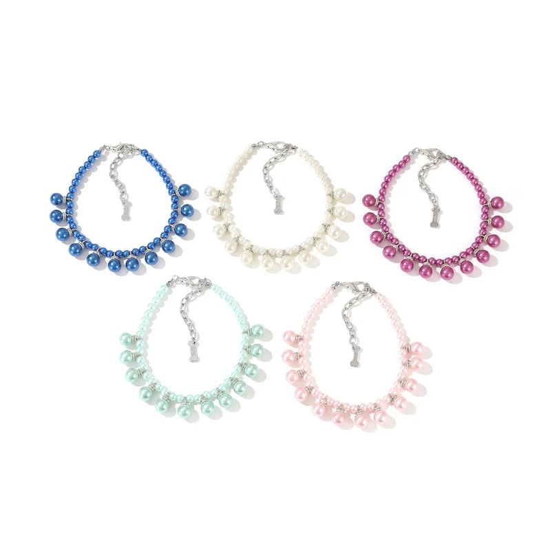 Luxury Pearl Pendant Puppy Dog Necklace Collar for Small Dogs Cats Chihuahua Pomeranian Teddy Bling Rhinestones Pet Accessories