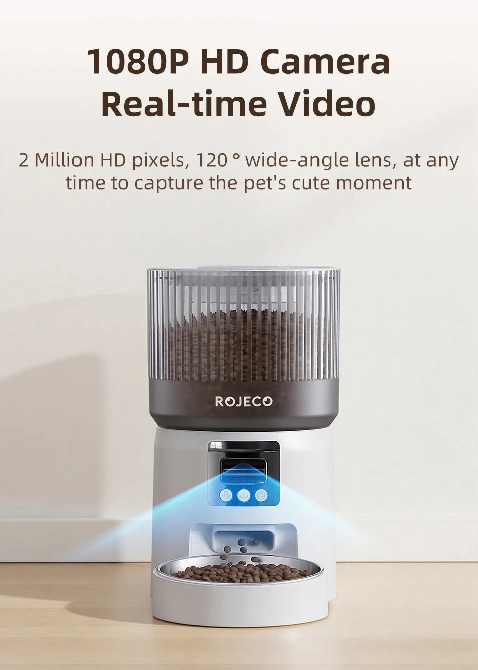 Distributeur automatique intelligent de nourriture pour animaux avec caméra HD 1080p et contrôle à distance via Wi-Fi