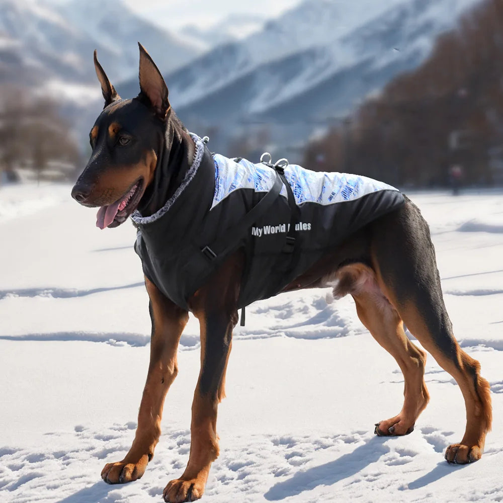 Reflective Waterproof Winter Dog Coat with Fur Collar & Harness