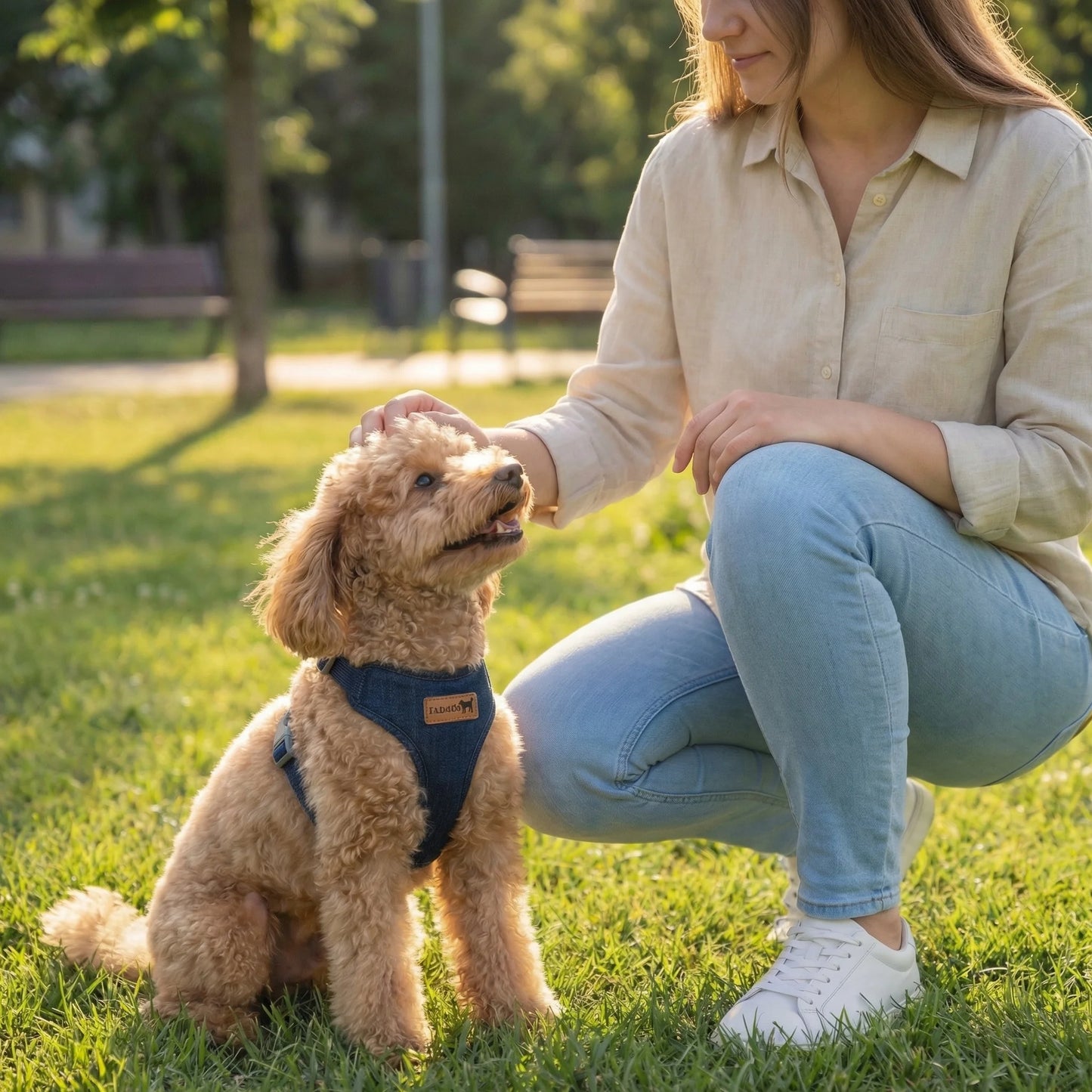 Harnais anti-évasion en jean maillé avec laisse pour chien et chat | Gilet rembourré réglable pour petits chiens et chiots
