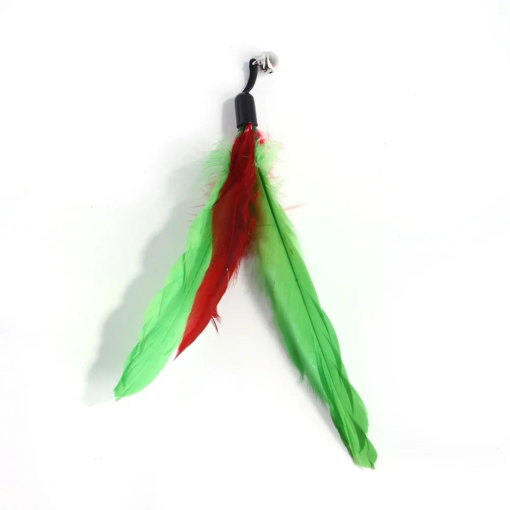 Feather Wand Cat Toy with Bell & Worm String - Interactive Teaser Set