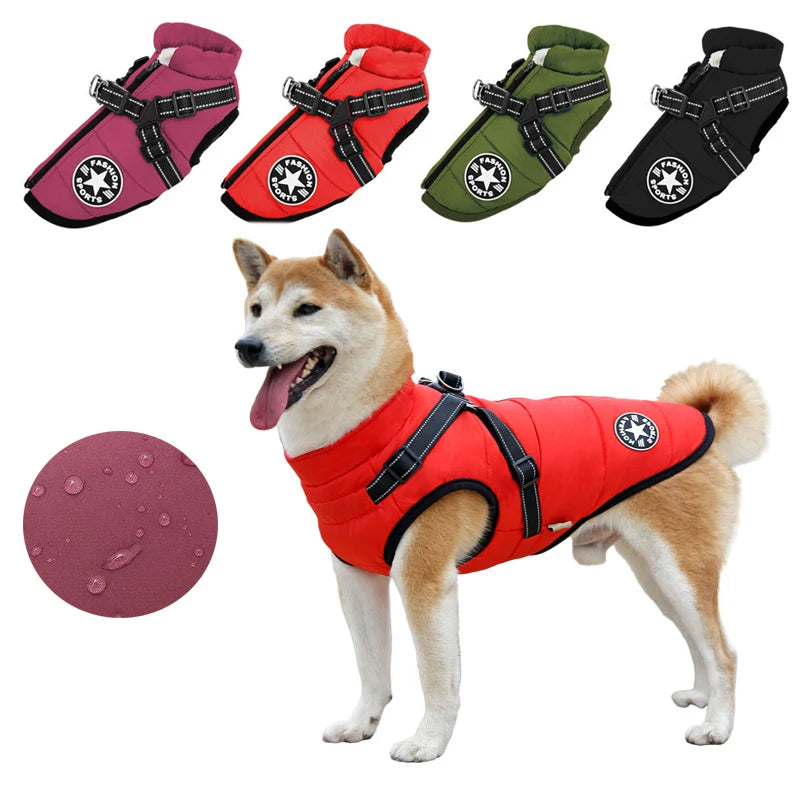 Waterproof Fleece Dog Jacket with Harness