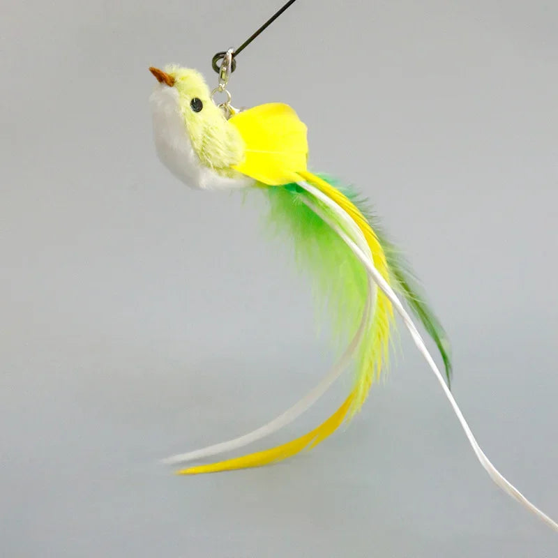 Feather Wand Cat Toy with Bell & Worm String - Interactive Teaser Set