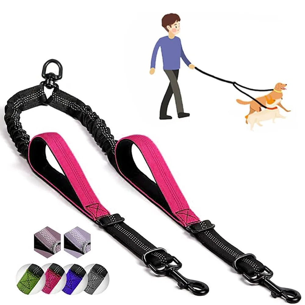 Double Dog Leash with Elastic Shock Absorber