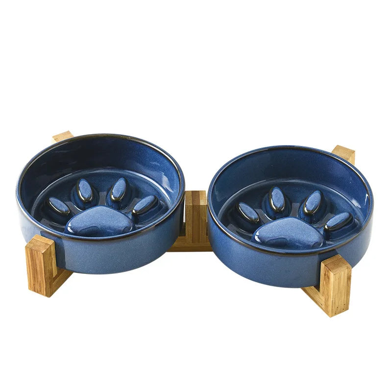 Ceramic Dog Bowl with Slow Feeder & Water Options