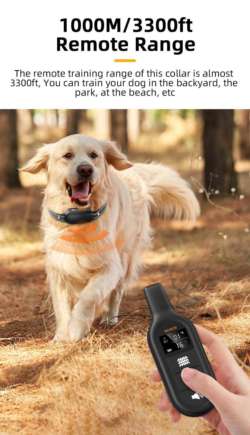 Remote Dog Training Collar — 3300ft Range, Waterproof with Vibration & Bark Control