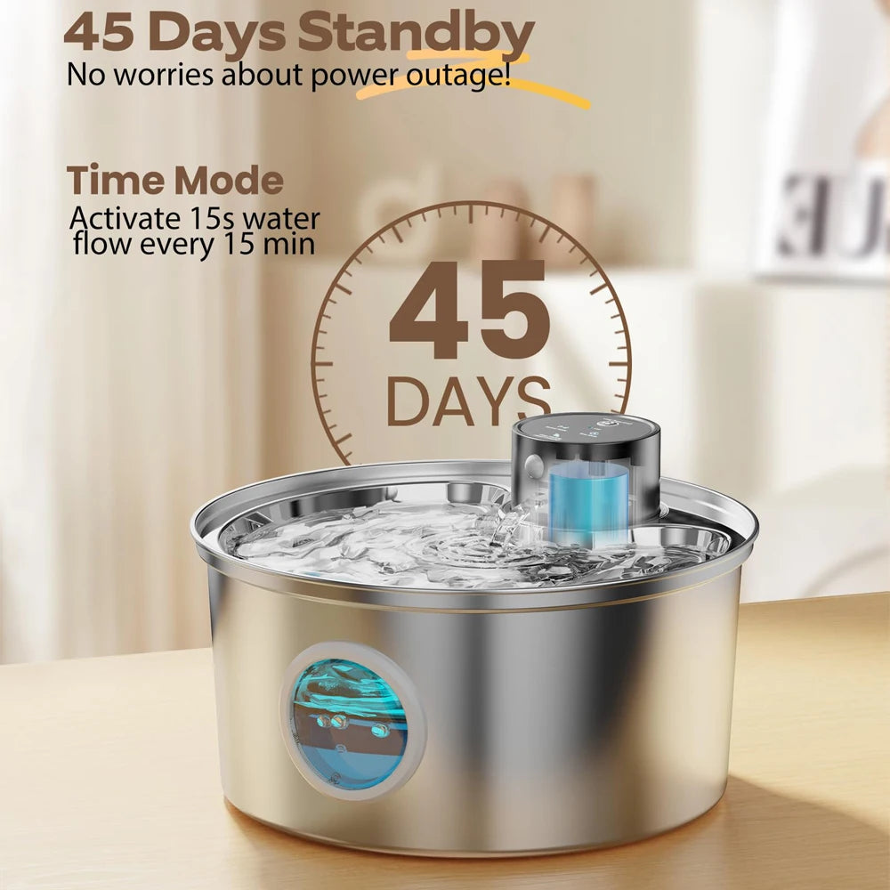 Fontaine à eau pour animaux de compagnie en acier inoxydable de 3,2 L rechargeable par USB avec capteur de mouvement