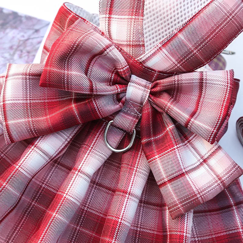 Plaid Bow Dress & Leash Set for Cats and Small Dogs