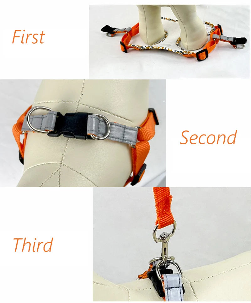 Flower Print X-Shape Harness & Leash Set for Cats & Small Dogs