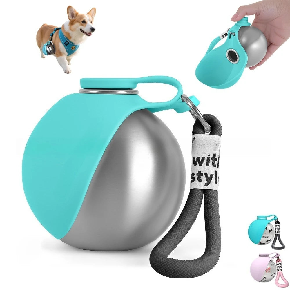 2-in-1 Portable Dog Water Bottle & Bowl – 285ml Leak-Proof Stainless Steel Travel Drinker