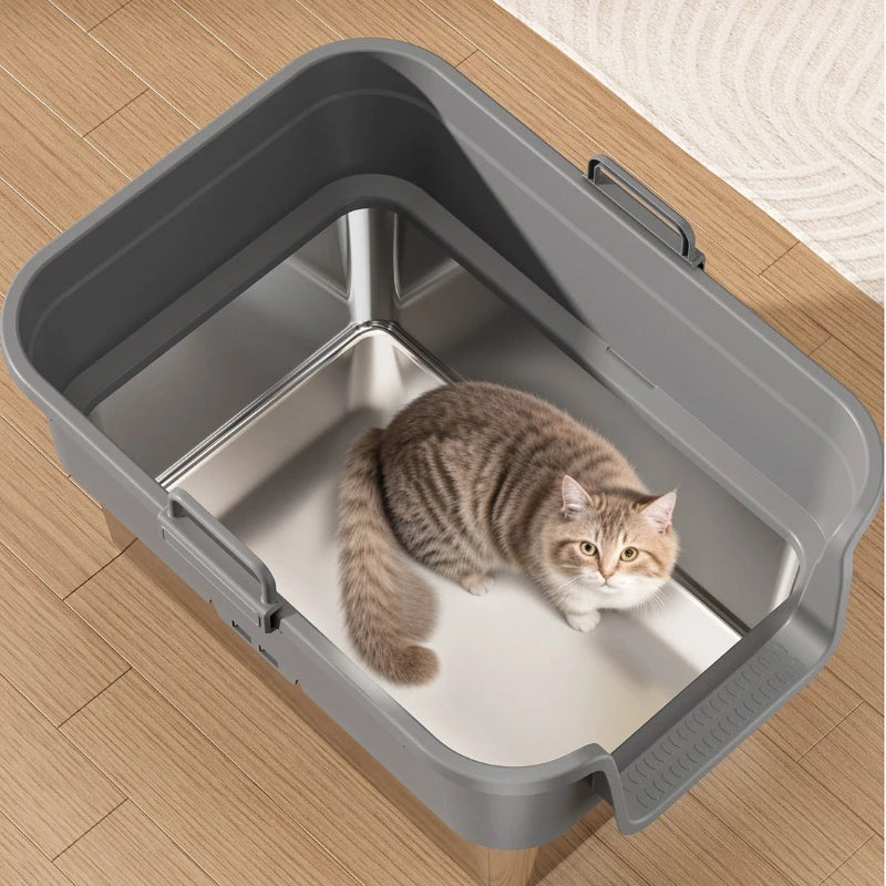 Stainless Steel Top Entry Self-Cleaning Cat Litter Box — Extra Large, Splash-Proof & Portable