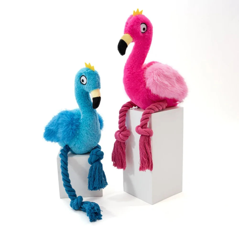 Jouet pour chien Flamingo en peluche avec corde - Jouet à mâcher en coton tressé