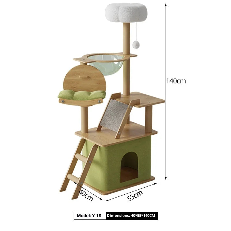 Wooden Cat Tree with Capsule House