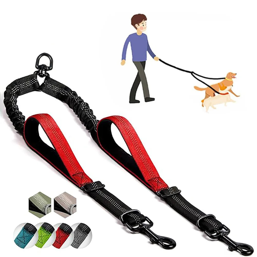 Double Dog Leash with Elastic Shock Absorber