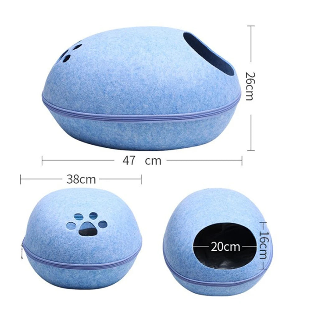 Egg-Shaped Felt Cat Bed with Mattress