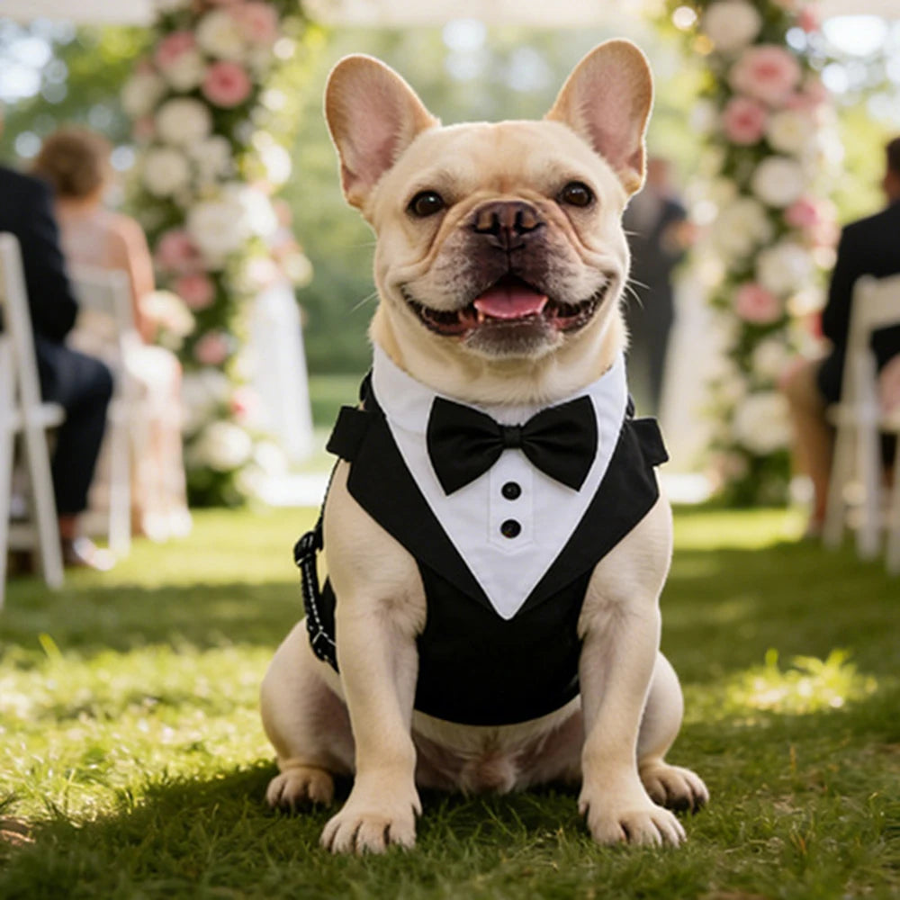 Tuxedo Dog Harness Vest with Bow Tie & D-Ring