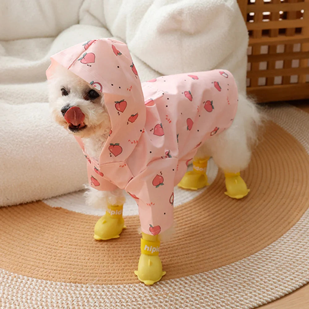 Printed Pet Dog Raincoat Waterproof Pet Hoodie with Traction Hole for Small Dogs Bichon Chihuahua Puppy Chubasquero Para Perros