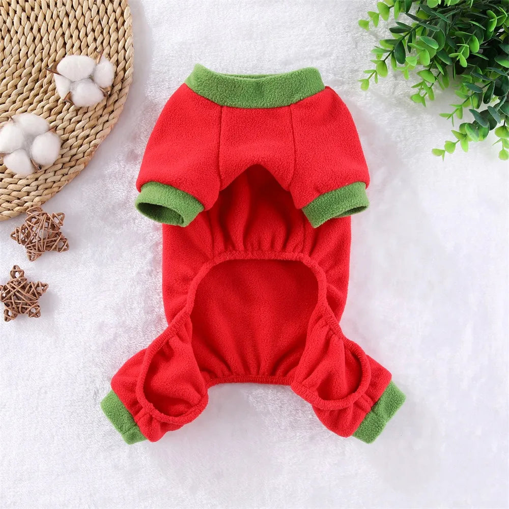 Fleece Dog Jumpsuit Hoodie with Leash Ring — Warm Winter Coat for Dogs & Cats